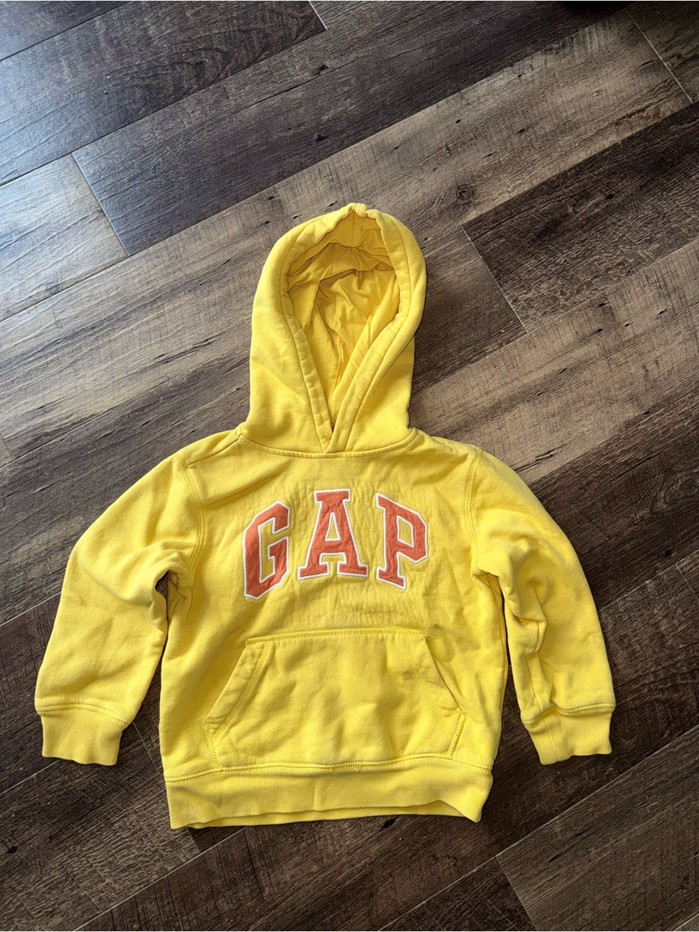 GAP Bright Yellow Kids Hoodie with Pink-Outlined Logo